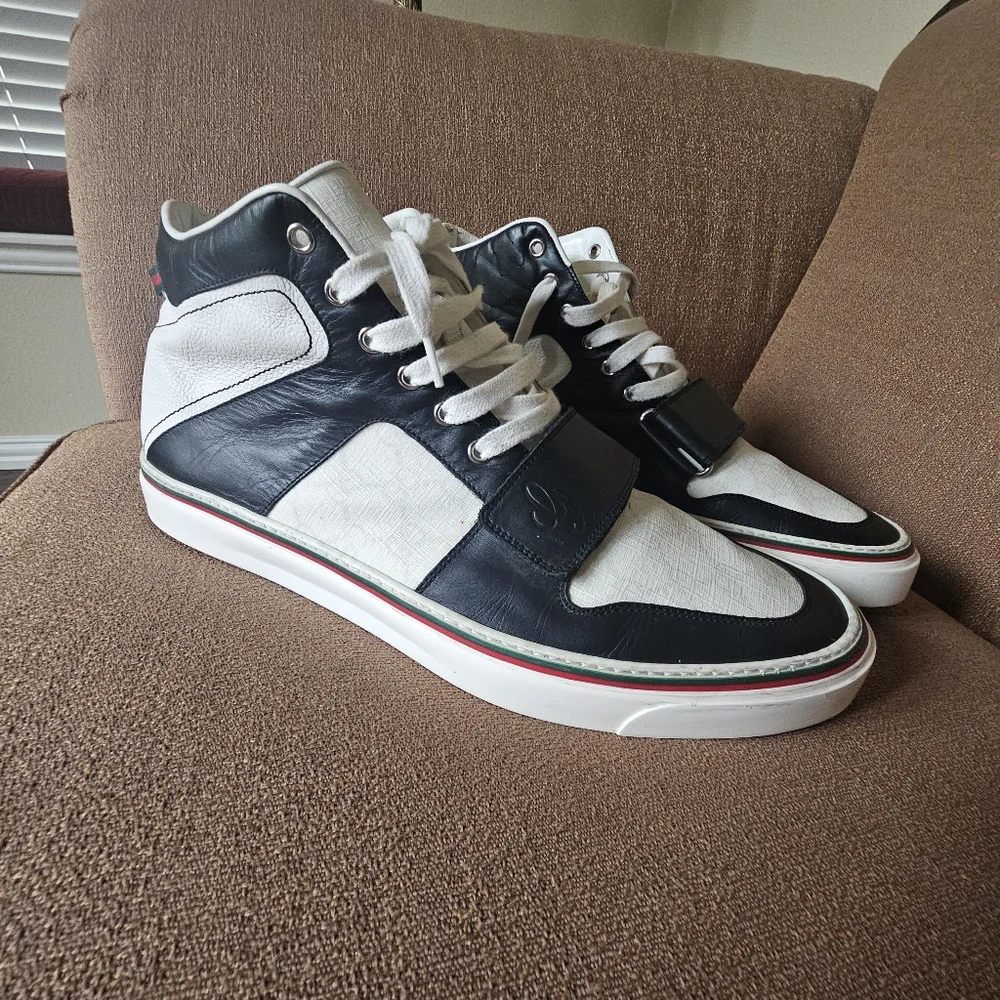 Gucci GG Monogram High-Top Leather Sneakers Size 14 - Picture 3 of 15